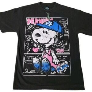 NWT Peanuts Snoopy Single Stitch T-shirt Size L Colorful Double-Sided Mushroom